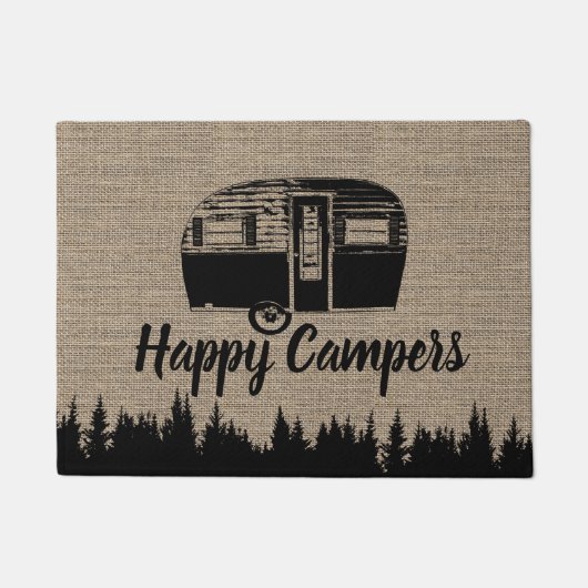 Happy Campers Camping Life Forest Rustic Burlap Deurmat (Voorkant)