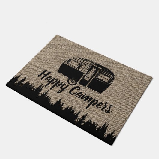 Happy Campers Camping Life Forest Rustic Burlap Deurmat (Schuin)