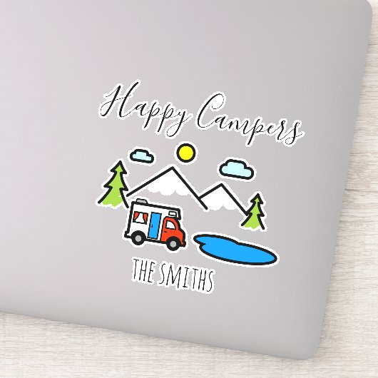 Happy Campers Camping RV Recreatievoertuig Sticker (Detail)