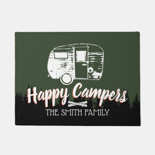 Happy Campers Camping Trailer & Bos Familienaam Deurmat (Voorkant)