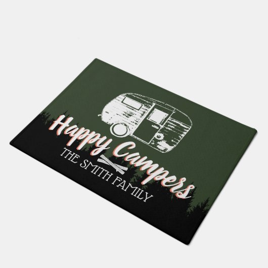 Happy Campers Camping Trailer & Bos Familienaam Deurmat (Schuin)