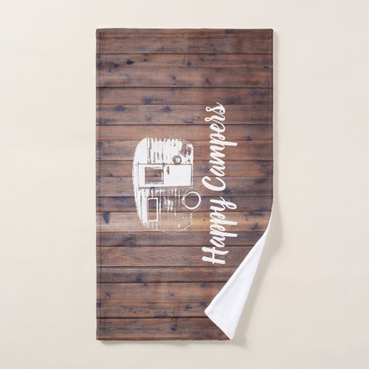 Happy Campers Camping Trailer Rustic Wood Handdoek (Handdoek)