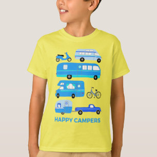 HAPPY CAMPERS  Camping Trailer RV Van Blue T-shirt