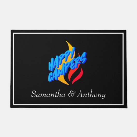 Happy Campers Elke naam RV Cabin Geformmeerd Grafi Deurmat (Voorkant)