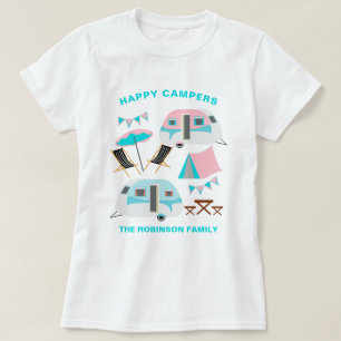 Happy Campers Familienaam Retro Caravan Camping T- T-shirt