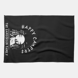 Happy Campers Family Name Camping Trip Black White Theedoek