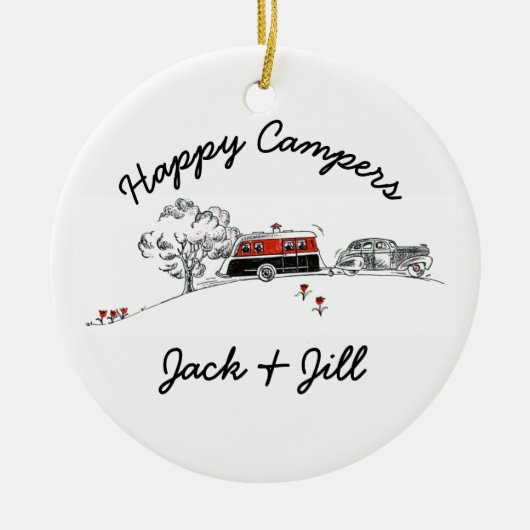 Happy Campers gepersonaliseerd |  RV-kampeerauto Keramisch Ornament (Voorkant)