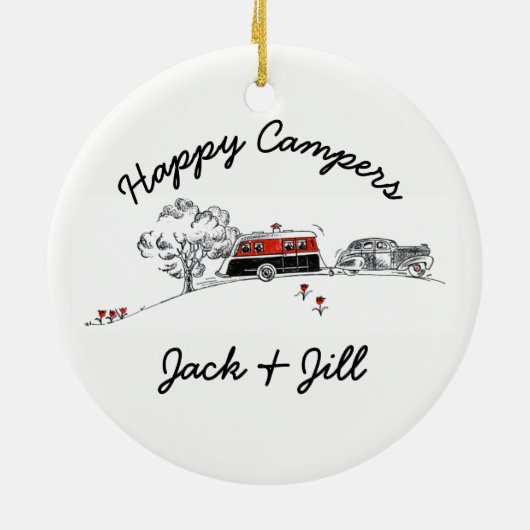 Happy Campers gepersonaliseerd |  RV-kampeerauto Keramisch Ornament (Achterkant)