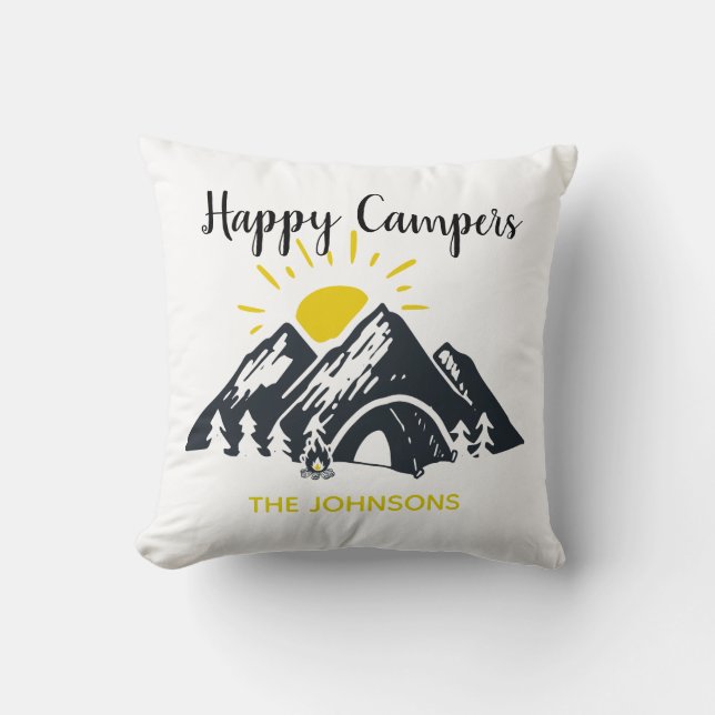 Happy Campers gepersonaliseerde aangepaste camping Kussen (Voorkant)