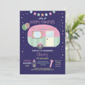 Happy Campers Glamping Camp Marine Roze Uitnodigin Kaart (Staand voorkant)