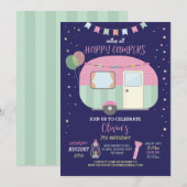 Happy Campers Glamping Camp Marine Roze Uitnodigin Kaart (Voorkant / Achterkant)