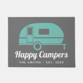 Happy Campers Grey Blauwgroen Camping Deurmat (Voorkant)