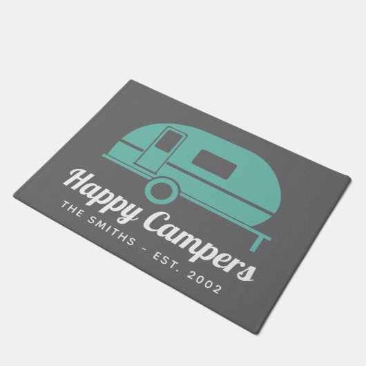 Happy Campers Grey Blauwgroen Camping Deurmat (Schuin)