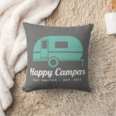 Happy Campers Grey Blauwgroen Camping Kussen (Deken)
