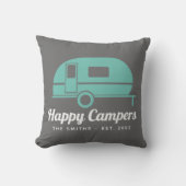 Happy Campers Grey Blauwgroen Camping Kussen (Voorkant)