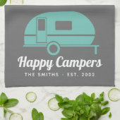 Happy Campers Grey Blauwgroen Camping Theedoek (Gevouwen)