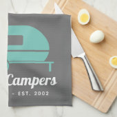 Happy Campers Grey Blauwgroen Camping Theedoek (Quarter Fold)