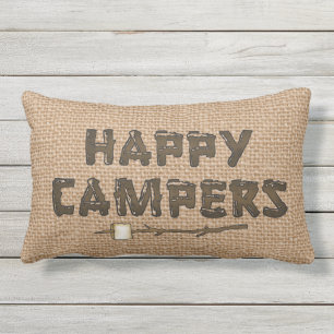 Happy Campers lumbar faux burlap pillow Buitenkussen