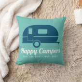 Happy Campers Navy Blauwgroen Camping Kussen (Deken)