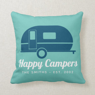 Happy Campers Navy Blauwgroen Camping Kussen