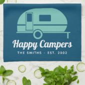 Happy Campers Navy Blauwgroen Camping Theedoek (Gevouwen)