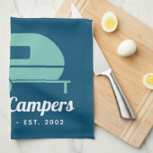 Happy Campers Navy Blauwgroen Camping Theedoek (Quarter Fold)