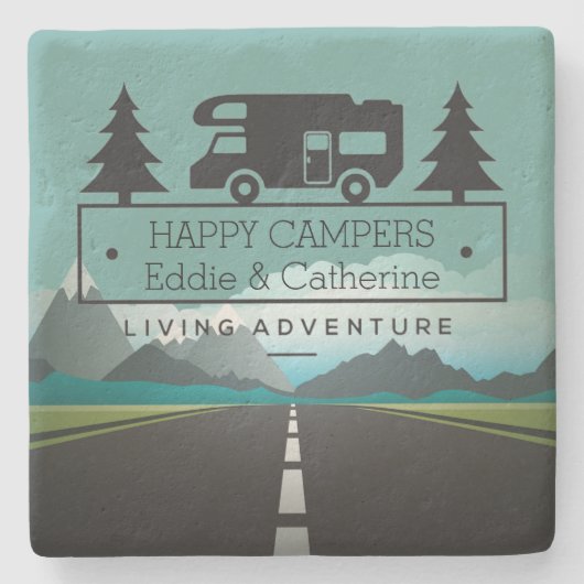 Happy Campers pensioen | RV Camping Reizen Stenen Onderzetter (Voorkant)
