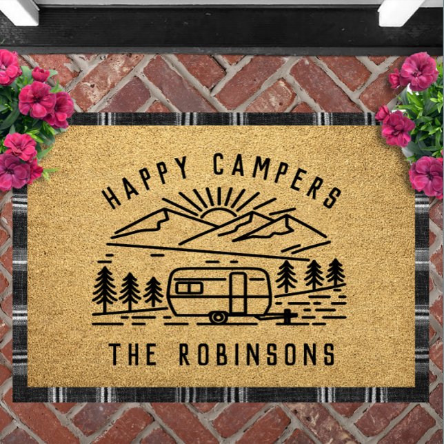 Happy Campers Personalized Custom Family Name Deurmat (Happy Campers Personalized Doormat | Custom Family Name RV Decor Camping Welcome Mat Campsite)
