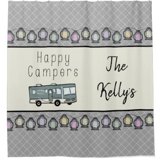 Happy Campers Personalized RV Douchegordijn (Voorkant)