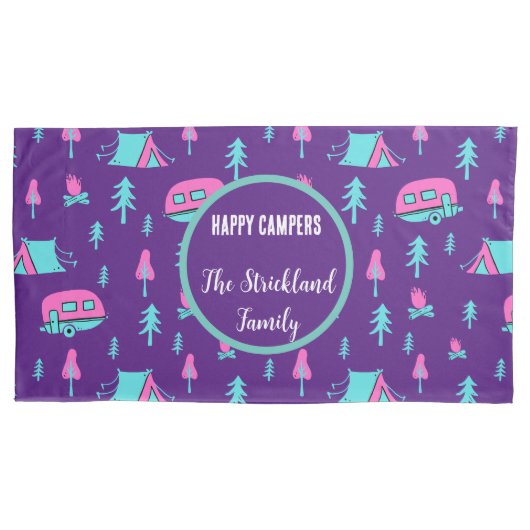 Happy Campers Personalized RV en Camping Kussensloop (Voorkant)