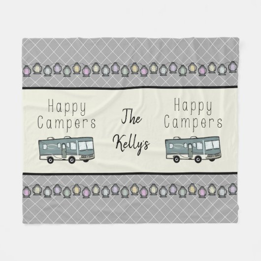 Happy Campers Personalized RV Fleece Deken (Voorkant (Horizontaal))