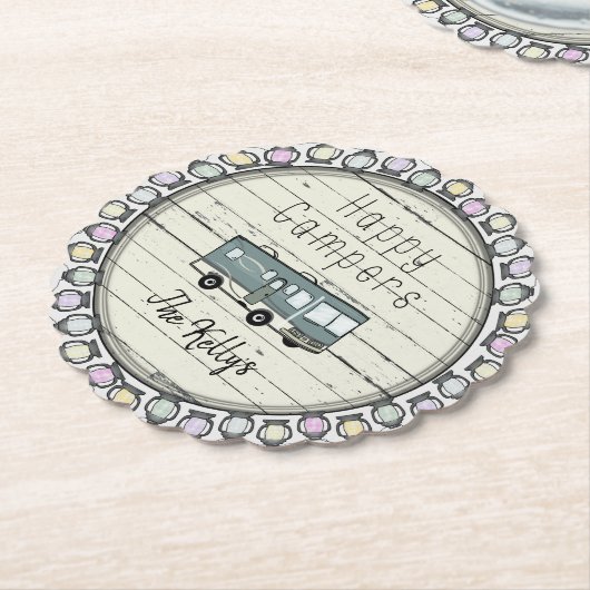 Happy Campers Personalized RV Kartonnen Onderzetters (Gekanteld)