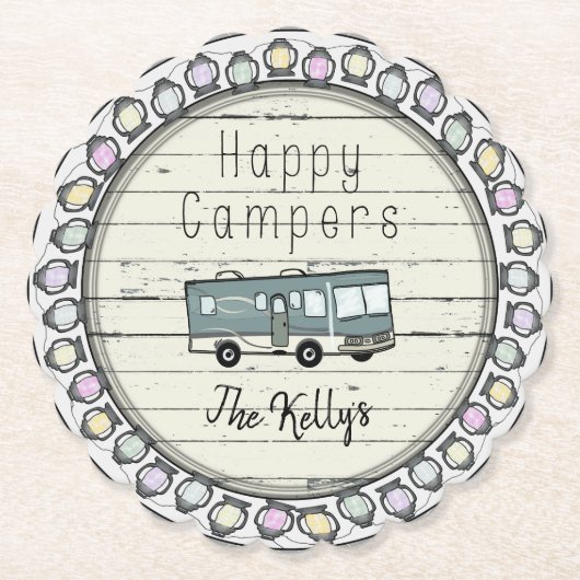 Happy Campers Personalized RV Kartonnen Onderzetters (Voorkant)