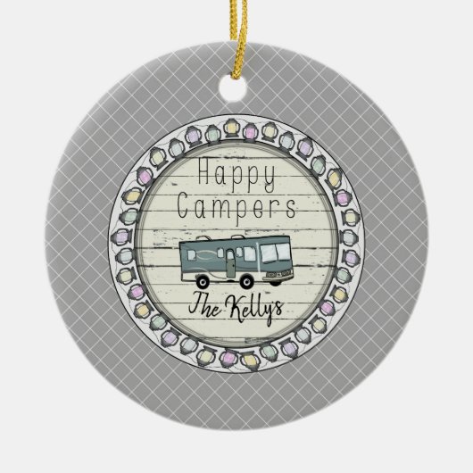 Happy Campers Personalized RV Keramisch Ornament (Voorkant)