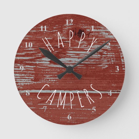 Happy Campers Red Barn Wood | Rustische kampering Ronde Klok (Voorkant)