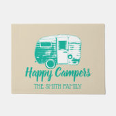 Happy Campers Retro Camper Trailer Familienaam Deurmat (Voorkant)