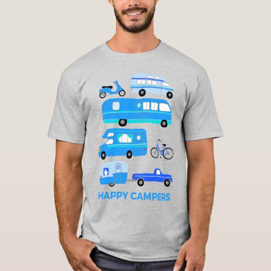 HAPPY CAMPERS  Retro Trailer RV Vanlife T-shirt (Voorkant)