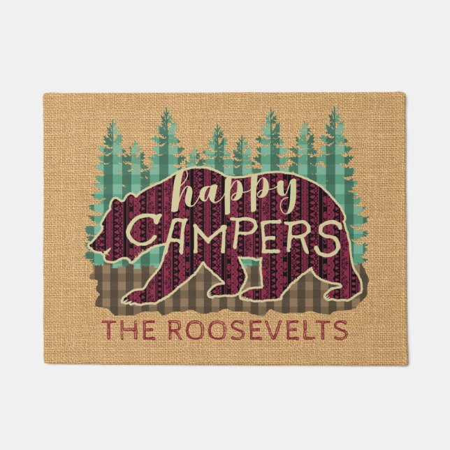 Happy campers rustic burlap beer camping custom deurmat (Voorkant)
