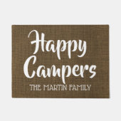 Happy Campers Rustic Burlap gepersonaliseerd Deurmat (Voorkant)