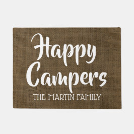 Happy Campers Rustic Burlap gepersonaliseerd Deurmat
