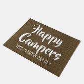 Happy Campers Rustic Burlap gepersonaliseerd Deurmat (Schuin)