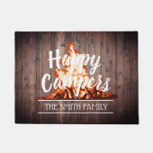 Happy Campers Rustic Camping Bonfire Familienaam Deurmat (Voorkant)