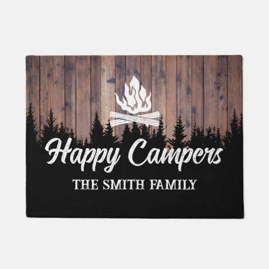 Happy Campers Rustic Camping Fire Familienaam Deurmat (Voorkant)