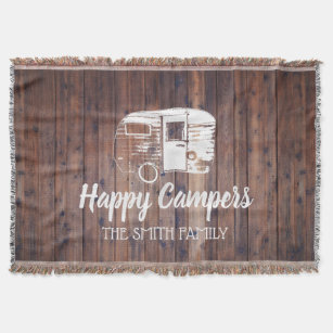 Happy Campers Rustic Camping Trailer Familienaam Deken