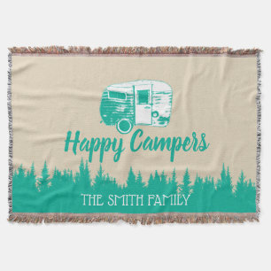 Happy Campers Rustic Camping Trailer Familienaam Deken