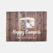 Happy Campers Rustic Camping Trailer Familienaam Fleece Deken (Voorkant (Horizontaal))