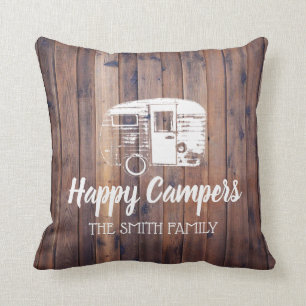 Happy Campers Rustic Camping Trailer Familienaam Kussen