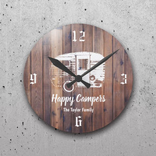 Happy Campers Rustic Camping Trailer Familienaam Ronde Klok