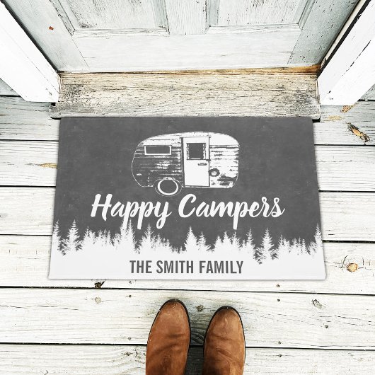 Happy Campers Rustic Chalkboard Familienaam Deurmat
