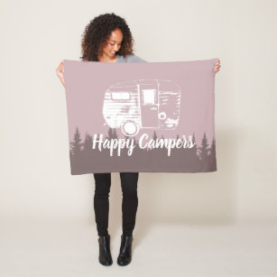 Happy Campers Rustic Forest Camping Trailer Fleece Deken